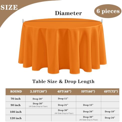 Fitable 6 Pack Orange Tablecloths 70 Inch Round for 36"-48" Tables - Image 5
