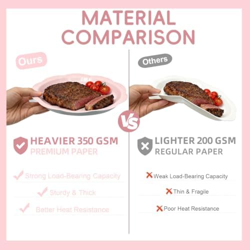 350 Pcs Light Pink Party Plates Cups and Napkins Set, Disposable Paper Dinnerware Set with 9” & 7” Plates, Cups and Napkins for Baby Shower, Bridal Shower, Tea Party, Christmas Party - Image 7