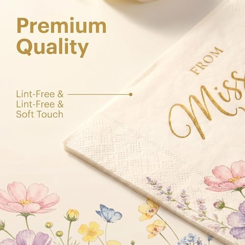 50PCS Floral Miss to Mrs Napkins 13 x 13 Inches, Wildflower Bridal Shower Paper Napkins Luncheon Dessert Cocktail Napkins Disposable for Love in Bloom Wedding Bachelorette Party Decorations - Image 4