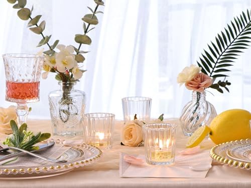 NITIME 8pcs Vintage Ribbed Votive Candle Holders, Glass Candle Holder for Wedding Table Decor, Tea Lights Candle Holder for Table Centerpiece, Christmas, Holiday Decor - Image 3