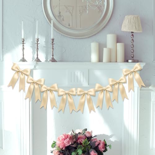 1 String of 8PCS Champange Bow Garland Banner Decoration,Pre-Strung Satin Ribbon Ornaments for Birthday,Bachelorette Party,Bridal Shower,Wedding,Engagement,Baby Shower,Graduation Decor,Anniversary - Image 7
