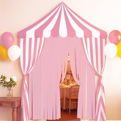 Breling 4 Pcs Carnival Circus Decor Backdrop Tent with Canopy, Pink White - Image 5
