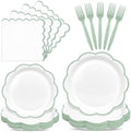 96 Pcs Sage Green and White Paper Plates and Napkins Set Serve for 24 Guest by Unknown