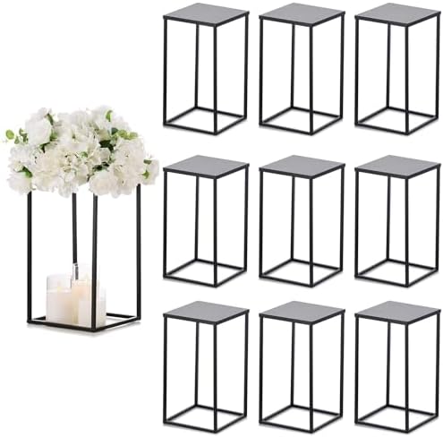 Sziqiqi Black Geometric Centerpiece Column Flower Stand with Plate, 10Pcs by SZIQIQI