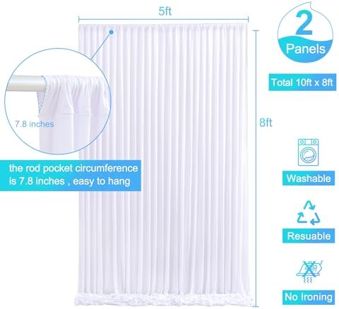 White Backdrop Curtain for Parties Wedding Wrinkle Free White Photo Curtains Backdrop Drapes Fabric Decoration for Baby Shower 5ft x 8ft,2 Panels - Image 6