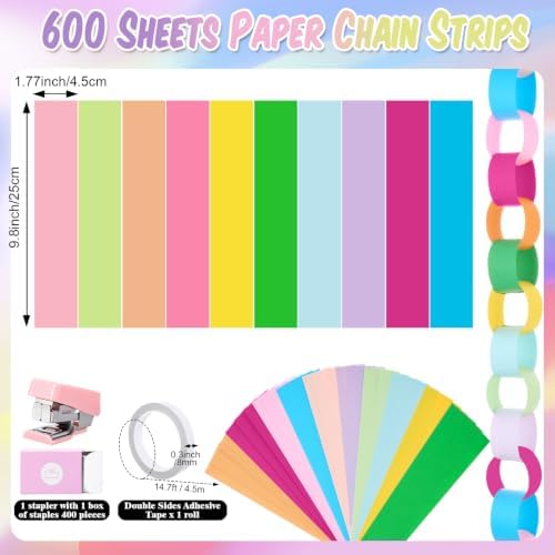 Taobary Rainbow Party Decorations 600 Sheet Paper Chain for Birthday - Image 4
