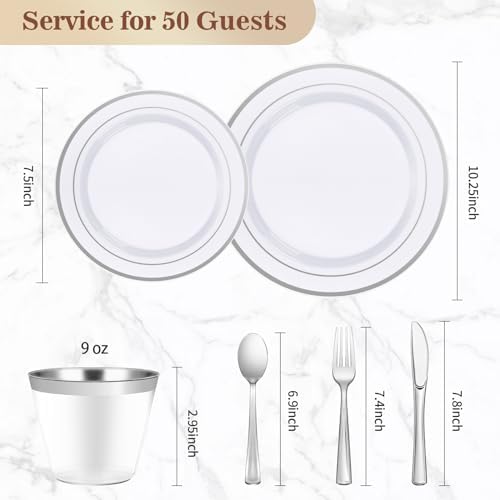 BESTVIP 300PCS Plastic Dinnerware Set, Silver Disposable Plates - Image 4