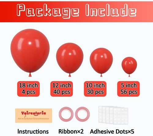 Voircoloria 130pcs Red Balloons Garland Arch Kit, 18 12 10 5 Inch - Image 2