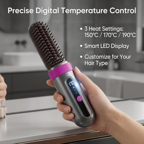 Go Brush Pro 2026 Upgraded Cordless Hair Straightener Brush, Ionic Anti-Frizz, MCH Fast Heating, Anti-Scald, 3 Heat Levels, 4000mAh Type-C Fast Charging, Portable Travel Styling Tool for Women - Image 6