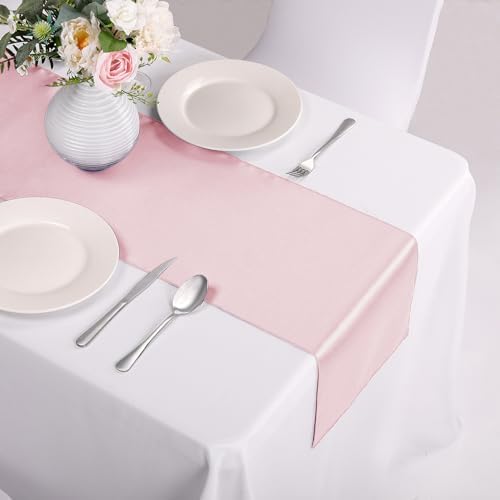 10-Pack Satin Table Runner Rose Gold 12 x 108 inches Long, Table Runners for Wedding, Birthday Parties, Banquets Decorations（10 Pack, 12x108 Inch, Rose Gold） - Image 4