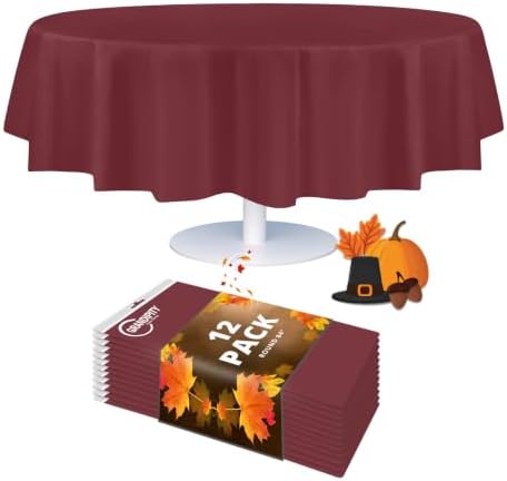 Grandipity Plastic Table Cloth Disposable 12 Pack 84" Round Burgundy by Grandipity