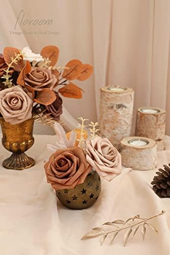 Floroom Artificial Flowers 25pcs Real Looking Earth Tones Ombre Colors Foam Fake Roses with Stems for DIY Wedding Bouquets Bridal Shower Floral Centerpieces Party Tables Home Decorations - Image 6