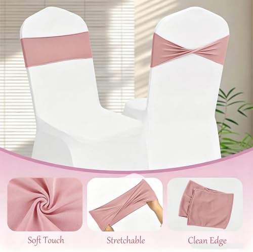 Pink Chair Sashes Bows 30 Pcs Dusty Pink Chair Sashes Elastic Chair Cover Bands Ties Without Buckle for Wedding Birthday Party Ceremoney Events Decoration - Image 3