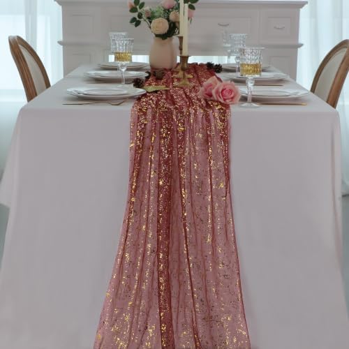 Snowkingdom 3Pcs 10Ft Burgundy Gold Gauze Sheer Table Runner - Image 5