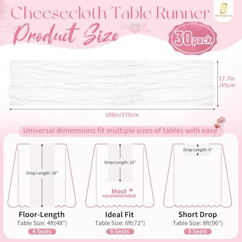 30 Pack White Cheesecloth Table Runner 17x108 Inches Boho Home Decor - Image 2