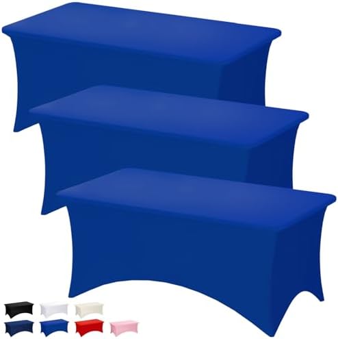Fixwal 3 Pack 8FT Royal Blue Tablecloth Rectangle Spandex Table Cover by Fixwal
