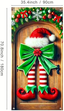 BlissYard Christmas Door Cover Elf Green 35x71 Inch Polyester - Image 3