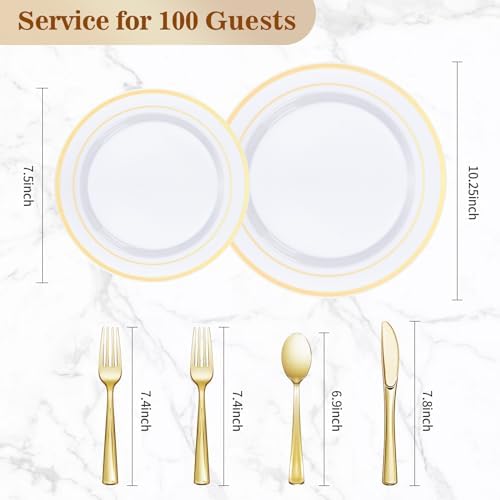 BESTVIP 600 Pcs Gold Plastic Dinnerware Set for 100 Guests - Image 4