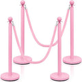 4 Pcs Crowd Control Barrier Stanchions and Velvet Rope, 38 Inch, Pink by Ferraycle