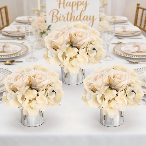 Champagne Flower Table Centerpieces - Set of 6 - Image 4