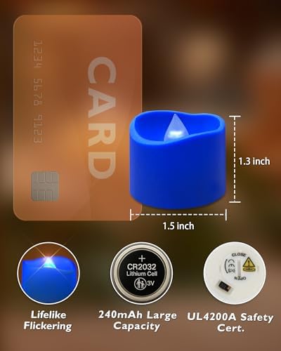 Homemory 12-Pack Blue Flameless Battery Tea Light Candles, 200+ Hours - Image 3