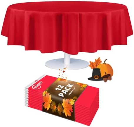 Grandipity Plastic Table Cloth Disposable 12 Pack 84" Round Red by Grandipity