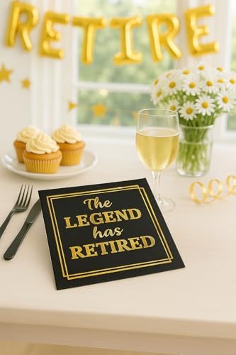 50‑Pack ‘The Legend Has Retired’ Black & Gold Napkins – 2‑Ply Cocktail, Lunch & Dinner Party Napkins – Elegant, Disposable Retirement Party Decoration – 6.5″ x 6.5″ Folded (Large, 50, Pack) - Image 6