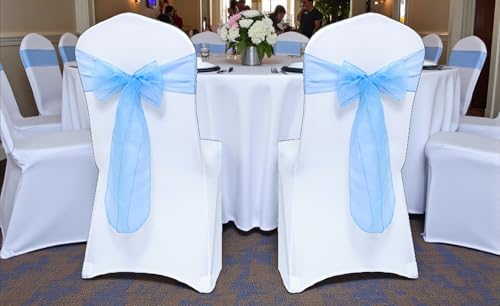MDS Pack of 10 Organza Chair Sashes for Wedding & Event Décor – Baby Blue - Image 2