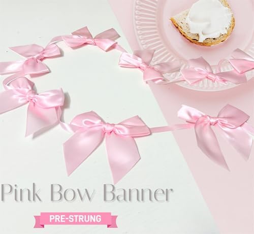 2pcs Pink Bow Garland Banner, Pink Ribbon Bow Party Decorations for Baby Shower Girls Bow Coquette Birthday Party Decor - Image 3