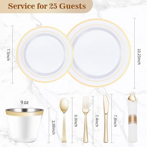 BESTVIP 175 Piece Gold Plastic Dinnerware Set for 25 Guests - Image 4