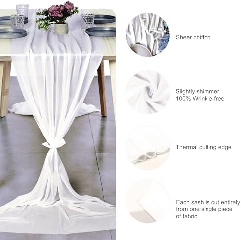 Pack of 12 Chiffon Table Runners 29 x 120 Inch, 10FT Long - Ivory - Image 6