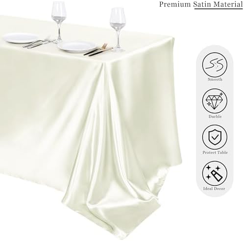 TURSTIN 4 Pack Ivory Satin Tablecloth, 102 x 58 Inch Overlay Table Cover - Image 4