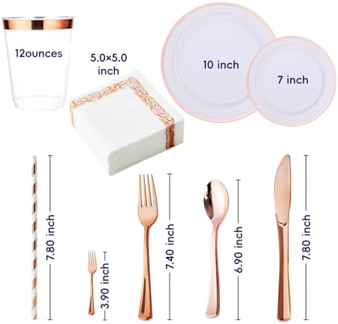 250 PCS Plastic Plates Set With Rose Gold Rim Cutlery set for 25 Guests - Image 3