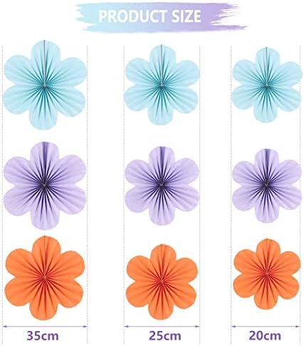 SUNBEAUTY 9 Pcs Paper Flowers Decorations for Wall, Blue and Orange for Wall Paper Flower Fan Classroom Decoration Paper Floral Backdrop Decor Paper Fans Decoration Hanging Paper Flower Wall Decor - Image 2