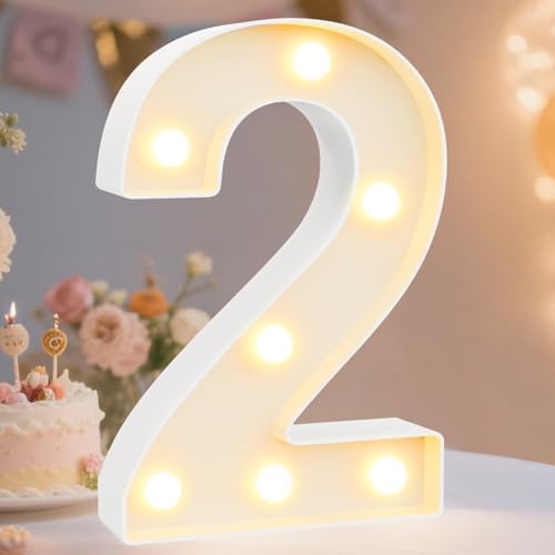 Pooqla Decorative Led Light Up Number Letters, White Plastic Marquee Number Lights Sign Party Wedding Decor Battery Operated Number (2) by Pooqla