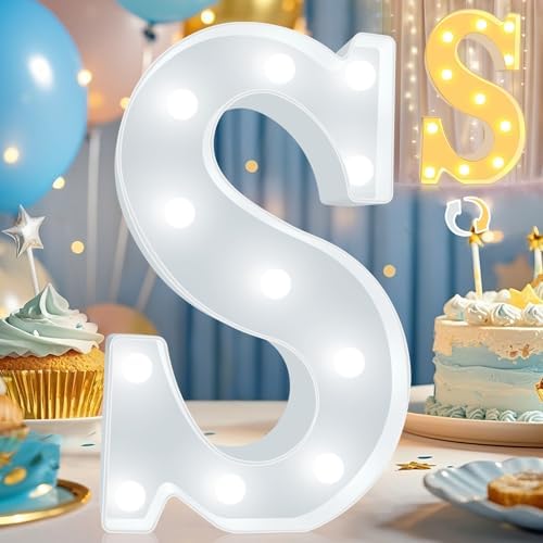 Pooqla LED Marquee Letter Lights, Warm White and Cool White Decorative Lighted Letters, Light Up Alphabet Letters for Boys Girls, Party, Wedding, Bar, Night Light, Birthday Decoration, Letter S by Pooqla