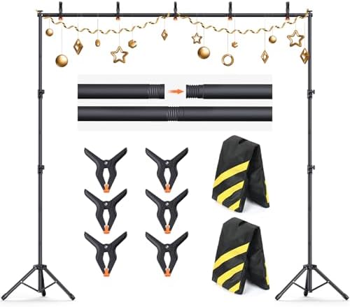 Backdrop Stand 10×8ft (W×H) Adjustable Backdrop Support Ground Kit Photography Photo Shoot Back Drop Stand for Party with Sandbags, Spring Clips, Carrying Bag by Forlogic
