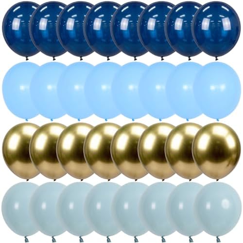 Jobkoo Navy Blue Gold Balloons, 12 Inch Dusty Light Blue Golden Latex Balloon Set for Boys Birthday Winter Wonderland Wedding Baby Shower Party Decorations by Jobkoo