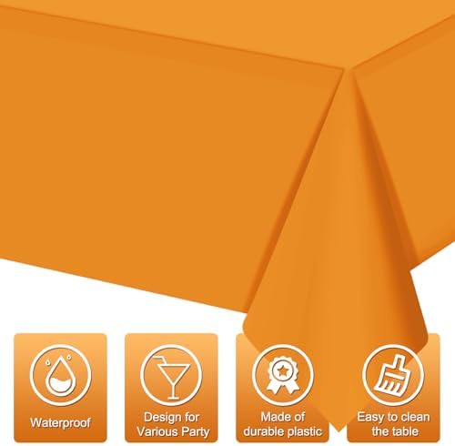 16 Pack Orange Plastic Tablecloth for Rectangle Tables, Premium Decorative Orange Disposable Table Cloths for Parties, Rectangle Party Table Cover for Birthday Fall Thanksgiving Graduation, 54x108Inch - Image 3