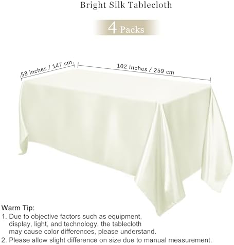 TURSTIN 4 Pack Ivory Satin Tablecloth, 102 x 58 Inch Overlay Table Cover - Image 2