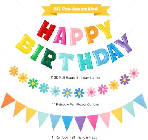 YEOCU Happy Birthday Decorations, No DIY, Pre-Strung 3D Banner - Image 4