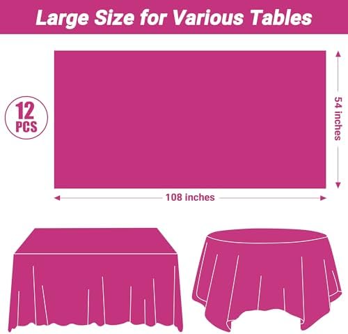 12 PCS Rose Red Disposable Tablecloth, Rectangle Plastic Table Cover, Elegant Smooth Table Cloth, 54 X 108 IN Hot Red Disposable Tablecloth for Birthday Parties, Weddings, Picnics, and Outdoor Events - Image 2