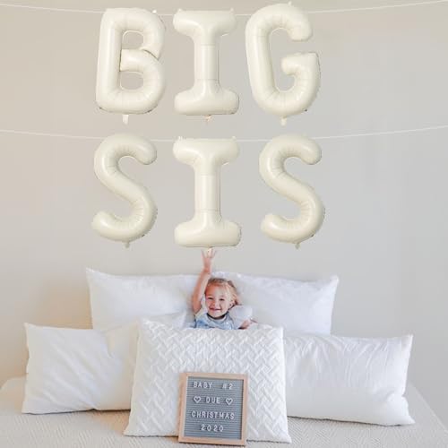 40 Inch Cream BIG SIS Balloons, Large Beige Neutral Big Sis Balloon Letters Sign with Ribbon, Ivory White Sand Baby Girls Balloon for Her Birthday Baby Shower Gender Reveal Party Decoration Supplies - Image 5