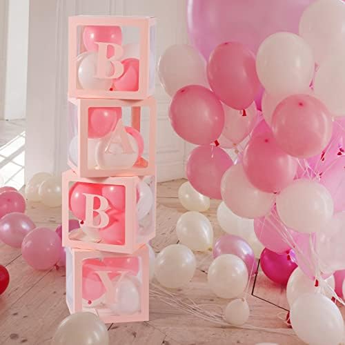 Voircoloria Baby Boxes with Letters, Pink, 4 Transparent Balloon Boxes - Image 3
