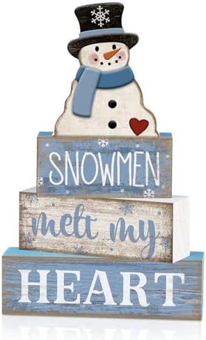 Moucuny 4 Pcs Snowman Block Signs Farmhouse Table Decoration Wood by Moucuny