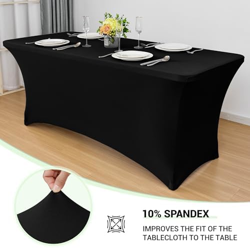 Obstal 4ft Stretch Spandex Table Cover, 4 Pack, Black - Image 2