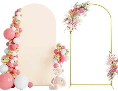 Wokceer 6.6FT Arch Backdrop Stand and Cover Set,Arch Stand with Beige Cover by Wokceer