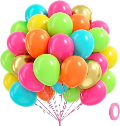 60pcs 12inch Tropical Balloons with Pink Green Teal Yellow Gold Balloons by Awenztech