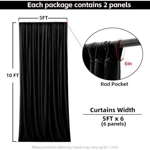 20x10FT Black Backdrop Curtains for Wedding Parties, Wrinkle Free Photo Backdrop Curtains for Wedding Birthday Party Baby Shower, Fabric Drape with Rod Pockets 5ft x 10ft, 4 Panels - Image 2