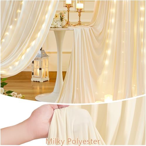 20 x 10ft Champagne Backdrop Curtain with Light String for Party - Image 6